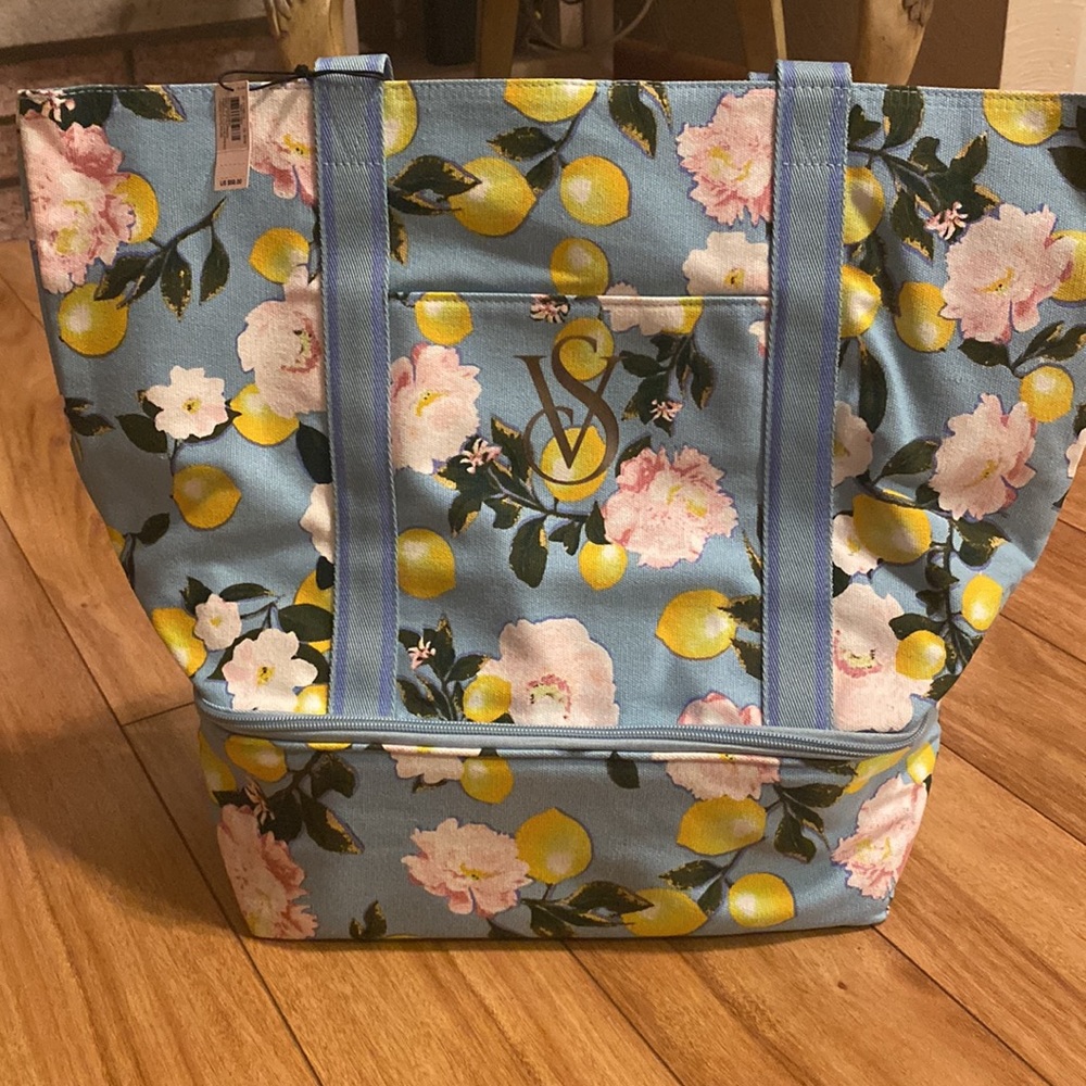 NWT Victoria’s Secret swim cooler tote bag light blue /yellow - Picture 3 of 13